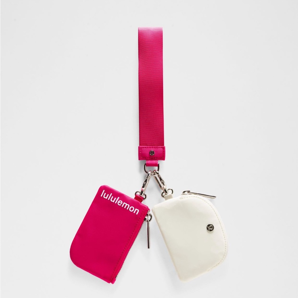 NWT Lululemon Passionate/Bone Dual Pouch pink  Wristlet Keychain Wallet